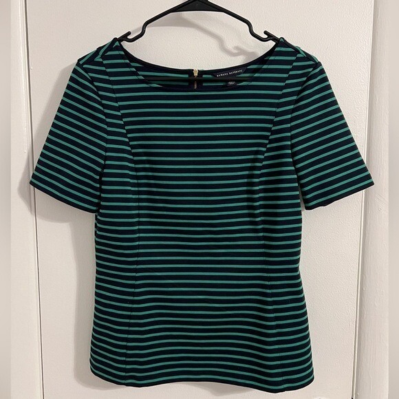Banana Republic Green Striped Stretch Career Work Top - Size 6 - Picture 1 of 4